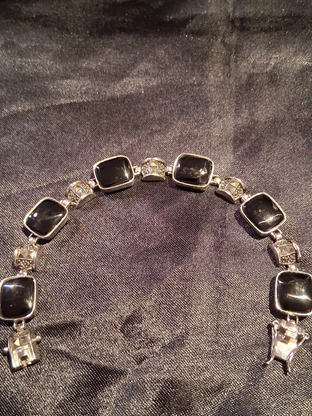 Lia Sophia Silver-tone Bracelet with Black Onyx Squares and Marcasite